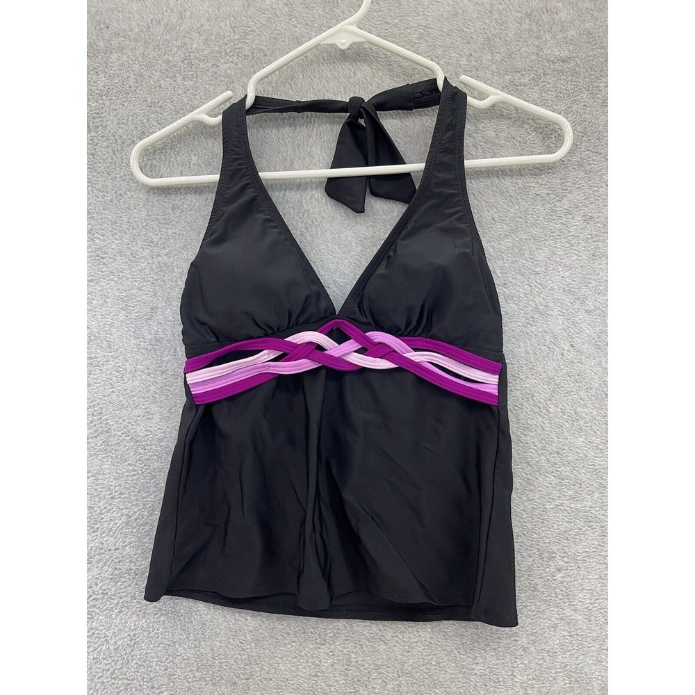 Contour Women's Tankini Halter Black Purple Trim Size 6 Swim Top